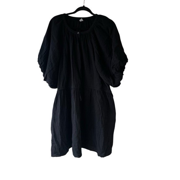 Old Navy Dresses & Skirts - Old navy XL prairie dress black short puff sleeves buttons 100% cotton NWT fall